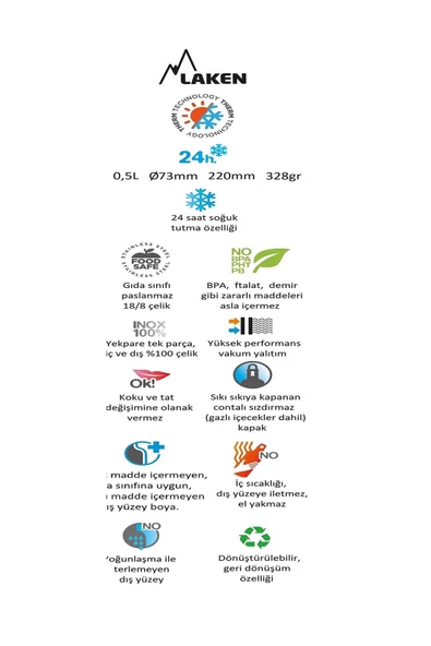 Laken Çelik 18/8 Summit Termos Şişe 0,50L - Mavi LKTS5A - 2