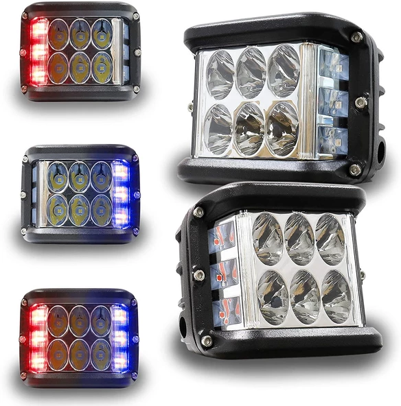 Offroad sis lambası beyaz-kırmızı-mavi 12 Led 36W Cift - 3