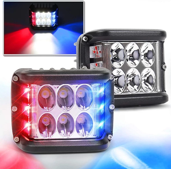 Offroad sis lambası beyaz-kırmızı-mavi 12 Led 36W Cift - 2