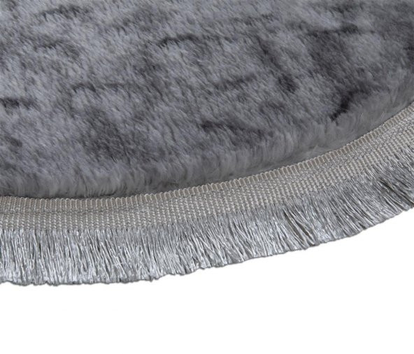 My Evilla Modern Dekoratif Halı Jel Kaymaz Taban Peluş Gri Desenli Saçaklı Oval Paspas Takımı 50x80 - 2