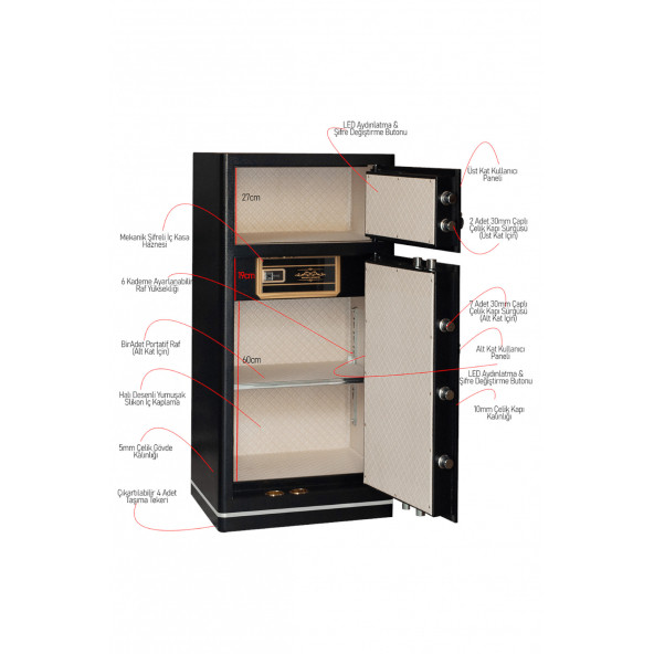 MÜHLEN G.D. Safe Box 120 H İki Katlı 120cm Boyunda Şifreli ve Alarmlı Çelik Kasa Büyük Boy  120cm Yükseklik - 3