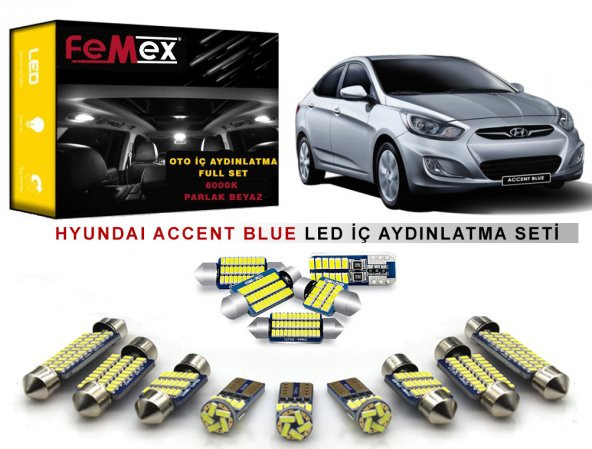 Hyundai Accent Blue LED İç Aydınlatma Ampul Seti FEMEX Parlak Beyaz