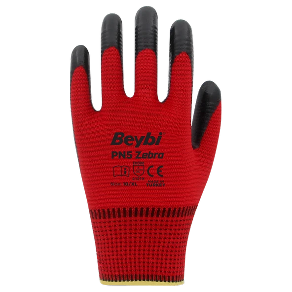 BEYBİ PN5 ZEBRA  NO:10 KIRMIZI - SİYAH İŞÇİ ELDİVENİ ürün görseli 1
