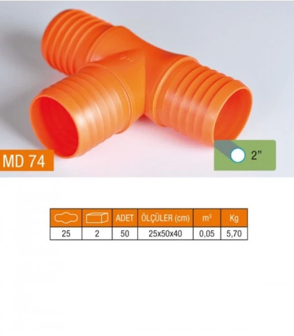 2" TE HORTUM EKİ PLASTİK MD74