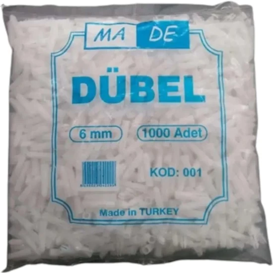 6 MM 1000Lİ PAKET STANDART BEYAZ DÜBEL MADE KOD:001 - 2