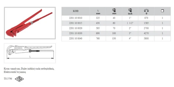 İZELTAŞ 1.1/2" MAŞALI BORU ANAHTARI 2201 10 0015