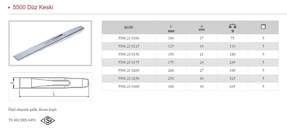 İZELTAŞ 300 MM DÜZ KESKİ KROM 5500 23 0300