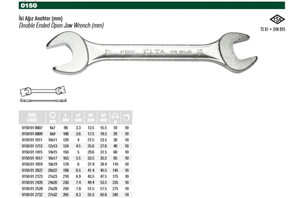 ELTA 6X7 İKİ AĞIZ ANAHTAR 0150 01 0607