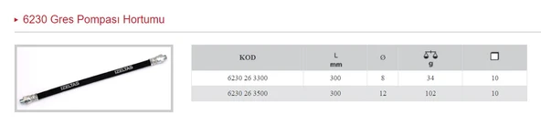 İZELTAŞ 500 CC GRES POMPASI HORTUMU 6230 26 3500