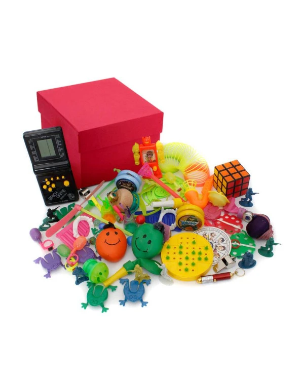 Bayramlık Nostaljik Özel Kırmızı Oyuncak Kutusu Siyah Tetrisli