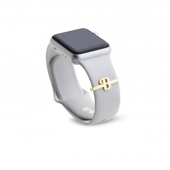 Soft Altın 925 Ayar Gümüş Apple Watch Uyumlu Şeritli Kişiye Özel Harf Model Kordon Aksesuarı