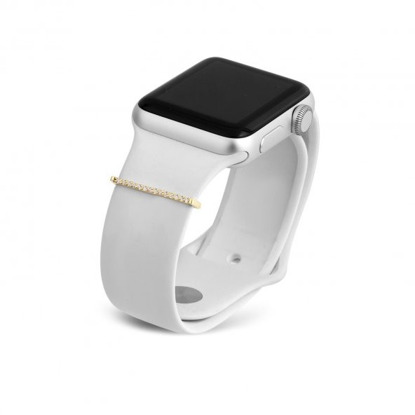 Soft Altın 925 Ayar Gümüş Apple Watch Uyumlu Düz Sıra Taşlı Model Kordon Aksesuarı