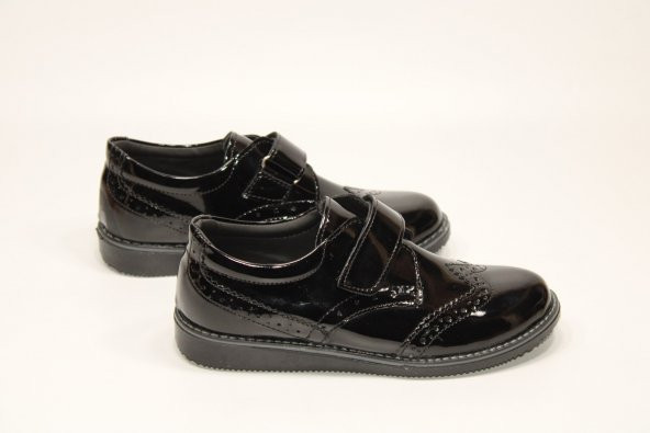 Minican Ortopedik Taban Erkek Çocuğu Sünnetlik Balo Düğün Cırtlı Kolay Giyim Siyah Klasik Ayakkabı