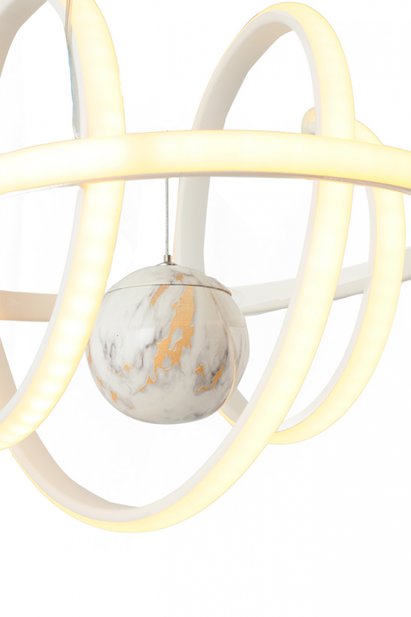 TT Aydınlatma TT003TPL-BY  Sarmal Modeli Mat Beyaz Mermer Desen Toplu Led Avize - Resim 4