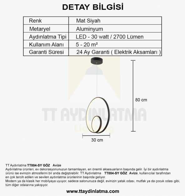 TT Aydınlatma TT004-SY  Göz Modeli Mat Siyah Led Avize - 3