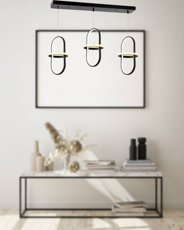 TT Aydınlatma TT006-3S-SY  Minyon Modeli 3 lü Mat Siyah Sıralı Led Avize - 2