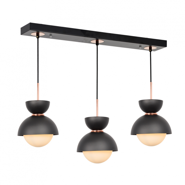 TT Aydınlatma TT007-3S SY  Mat Siyah 3 lü Sıralı Lüks Avize - Resim 2