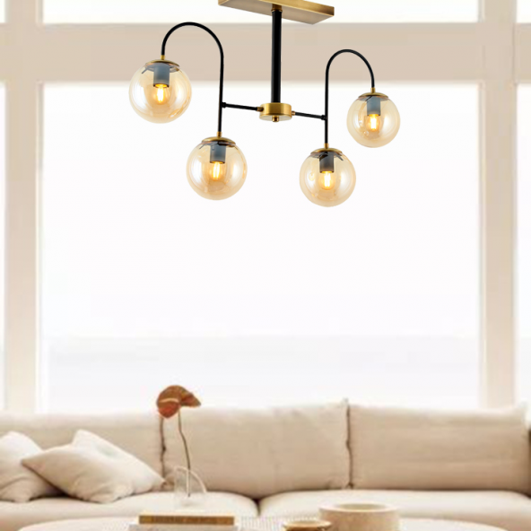 TT Aydınlatma TT011-4 ESK  Eskitme Rengi Kaplama 4 lü Bal Camlı Lüks Avize - Resim 3