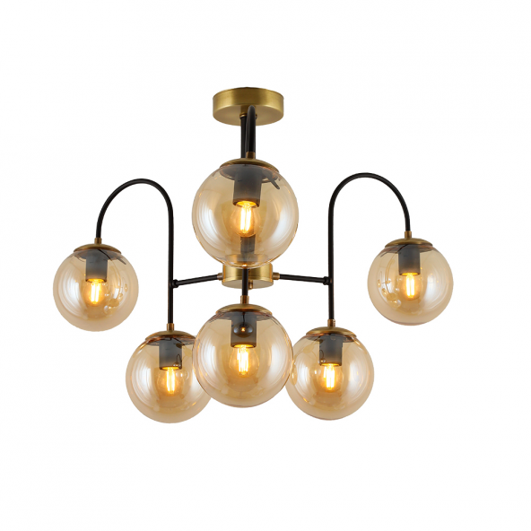 TT Aydınlatma TT011-6 ESK  Eskitme Rengi Kaplama 6 lı Bal Camlı Lüks Avize - Resim 2