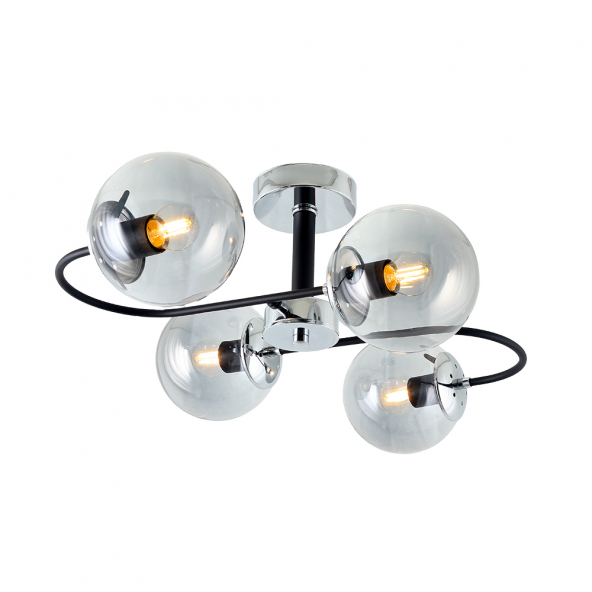 TT Aydınlatma TT012-4 KR  Krom Rengi Kaplama 4 lü Füme Camlı Lüks Avize - 2