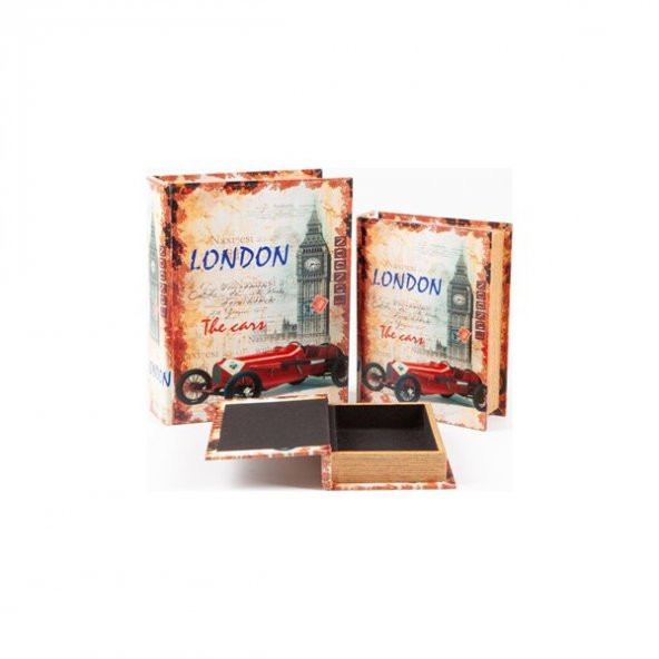 Ahşap Üçlü Kitap Kutusu Londra Temalı Deri Kaplama - 3