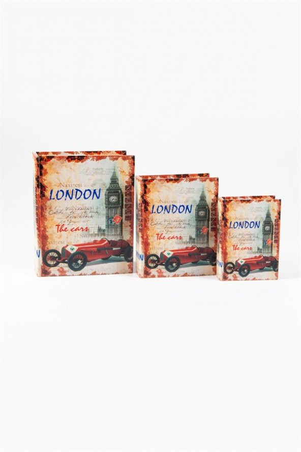 Ahşap Üçlü Kitap Kutusu Londra Temalı Deri Kaplama - 4
