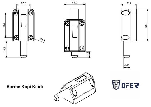 Ofer sürme kapılar için GÜVENLİKLİ emniyet kilidi YENİ TİP - 2