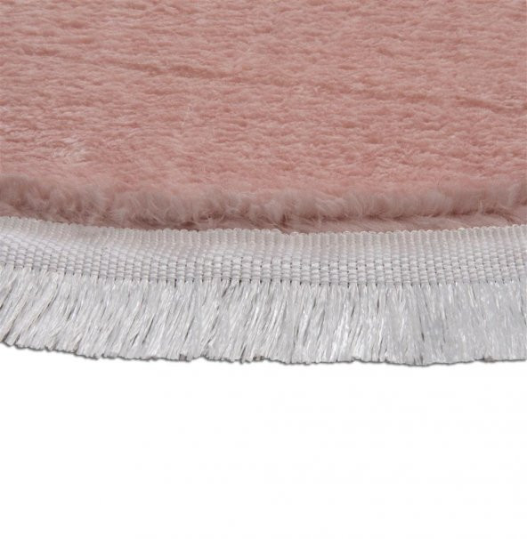 My Evilla Modern Dekoratif Halı Jel Kaymaz Taban Peluş Yuvarlak Model Pembe Renk Saçaklı - 2