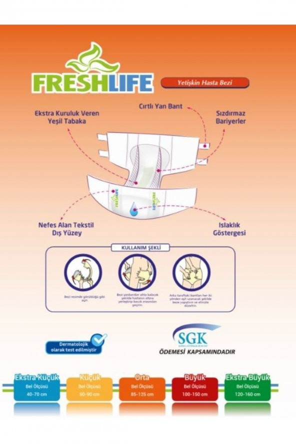 Freshlife Belbantlı Yetişkin Hasta Bezi Islaklık Göstergeli Large 30 Adet - 3