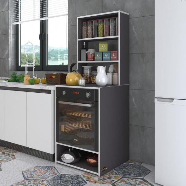 Kenzlife ankastre fırın dolabı canfeza gri 165*60*56 mutfak raflı