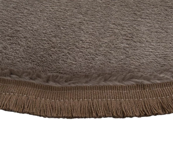 My Evilla Modern Dekoratif Halı Jel Kaymaz Taban Peluş Yuvarlak Model Vizon Renk Saçaklı - 2