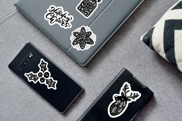 30 Adet Yılbaşı Christmas JDM Araba Stickers Motor Bisiklet Laptop Sticker Etiket Çıkartma Siyah - 2