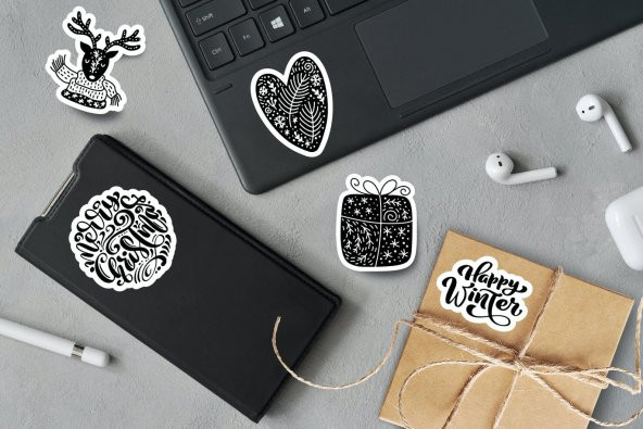 30 Adet Yılbaşı Christmas JDM Araba Stickers Motor Bisiklet Laptop Sticker Etiket Çıkartma Siyah - 3