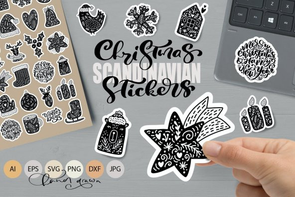 30 Adet Yılbaşı Christmas JDM Araba Stickers Motor Bisiklet Laptop Sticker Etiket Çıkartma Siyah - 6