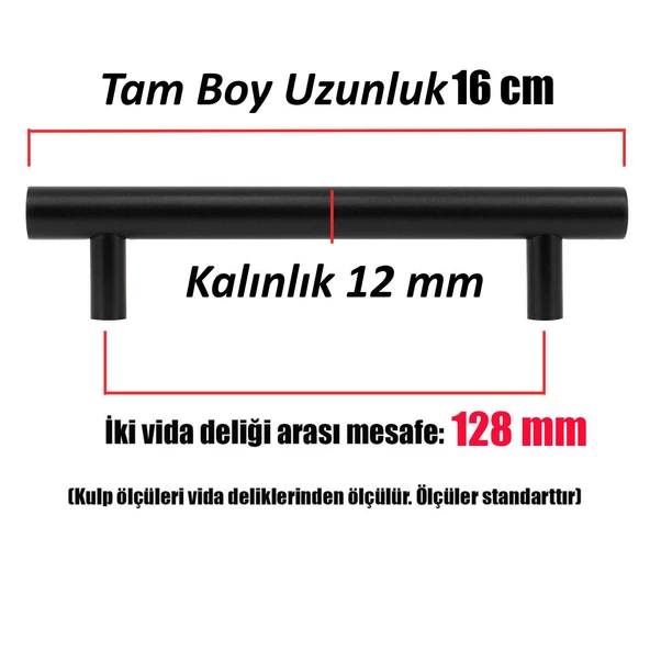 Beretta Mobilya Mutfak Dolap Dolabı Çekmece Kulpu Kulbu Mat Siyah Metal Kulpları (128 MM-12.8 CM) - Resim 4