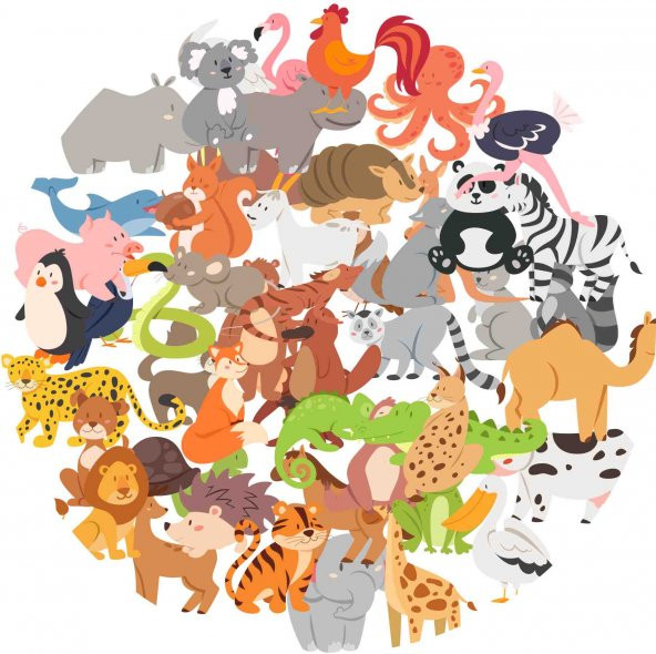 50 Parça Sevimli Hayvanlar Sticker Etiket Çıkartma Pc Laptop Araba Oto Motor 8-10 cm