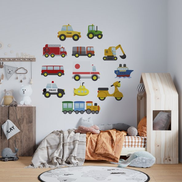 Küçük Araçlar Çocuk Odası Duvar Sticker - 1