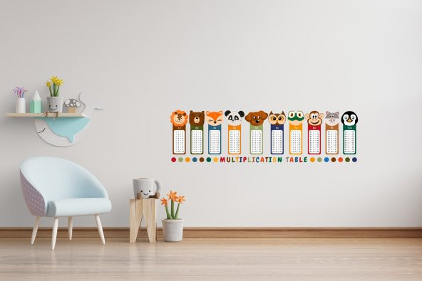 Eğitici Çarpım Tablosu Ve Sevimli Hayvanlar Bebek Ve Çocuk Odası Duvar Sticker