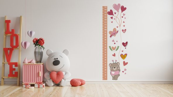 Balonlu Sevimli Boy Ölçer Duvar Sticker Seti  Çocuk Bebek Odası Sticker 500x1520 MM ürün görseli 1