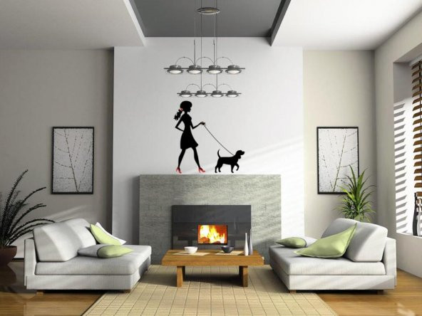 Sticker Masters Köpek Gezdiren Kadın Duvar Sticker