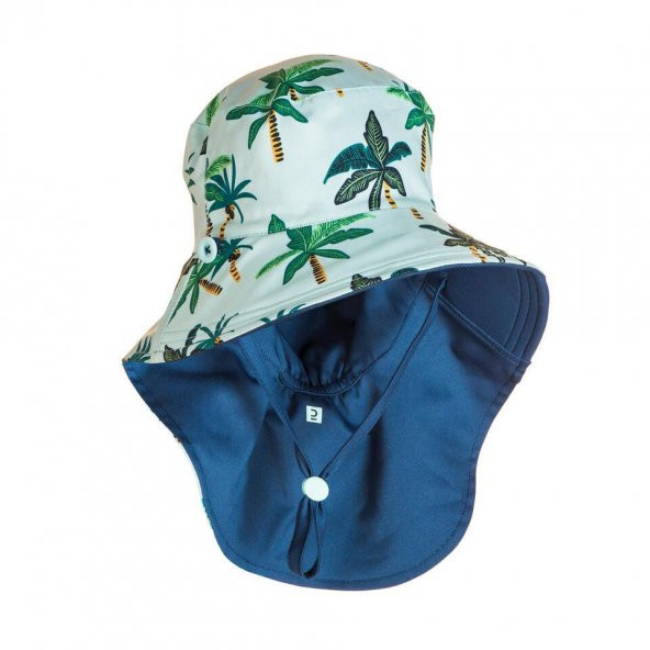 Nabaiji Bebek Şapkası UV Korumalı XS 49-51 Cm 3-5 Yaş Palmiye Desenli Mavi