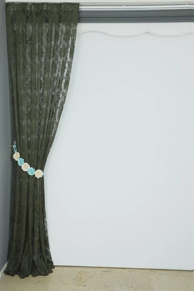 DAMAKS MODEL HAKİ YEŞİL RENK TEK KANAT Hazır dikilmiş Pileli Fon Perde 75*260 cm - Resim 4