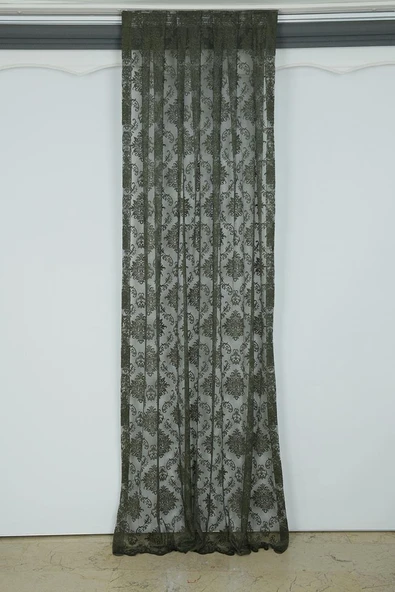 DAMAKS MODEL HAKİ YEŞİL RENK TEK KANAT Hazır dikilmiş Pileli Fon Perde 75*260 cm - Resim 2