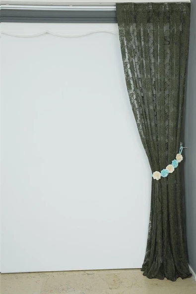 DAMAKS MODEL HAKİ YEŞİL RENK TEK KANAT Hazır dikilmiş Pileli Fon Perde 75*260 cm - Resim 5