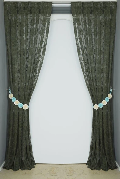 DAMAKS MODEL HAKİ YEŞİL RENK TEK KANAT Hazır dikilmiş Pileli Fon Perde 75*260 cm - Resim 6