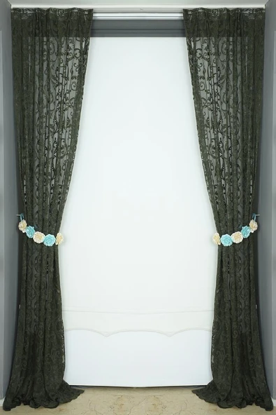 SULTAN 2 MODEL HAKİ YEŞİL RENK TEK KANAT Hazır dikilmiş Pileli Fon Perde 75*260 cm - Resim 6