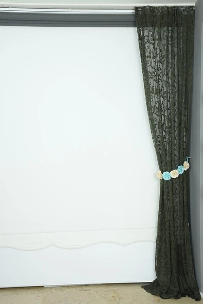 SULTAN 2 MODEL HAKİ YEŞİL RENK TEK KANAT Hazır dikilmiş Pileli Fon Perde 75*260 cm - Resim 5