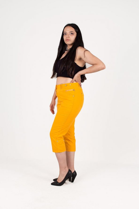 Truva Xxl Büyük Beden Kadın Giyim Kapri Pantolon Hardal KŞ050 - 4