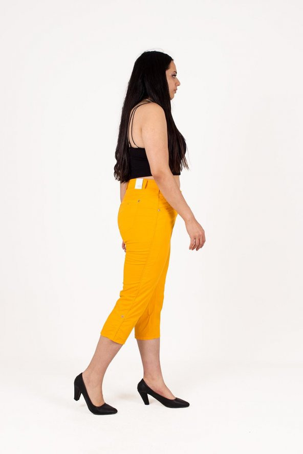 Truva Xxl Büyük Beden Kadın Giyim Kapri Pantolon Hardal KŞ050 - 6