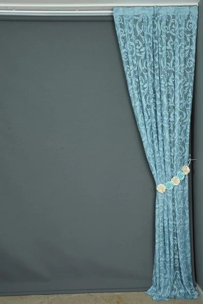 SULTAN 2 MODEL MAVİ RENK TEK KANAT Hazır dikilmiş Pileli Fon Perde 75*260 cm - Resim 5